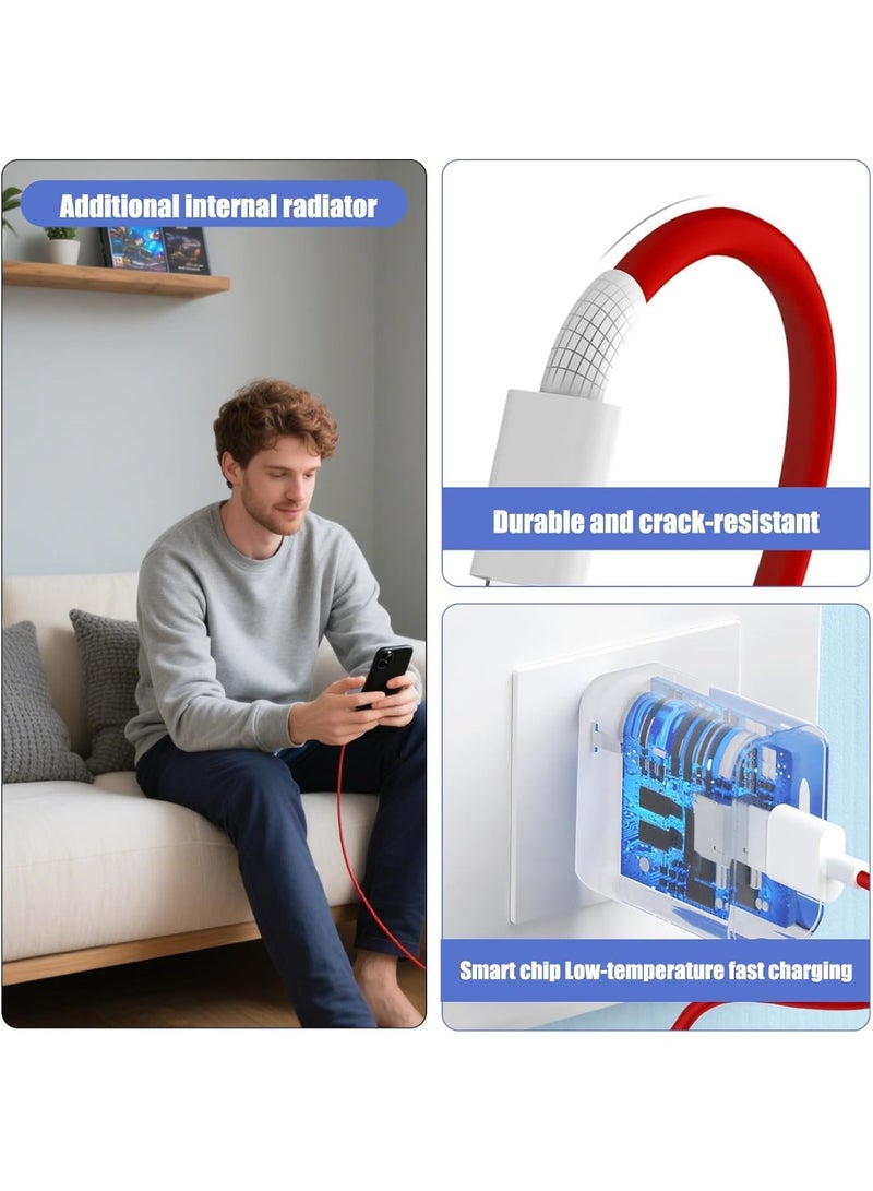 شاحن 80 واط لهواتف Oneplus 15/14/13/13R/12/12R/11/10/9 Pro /10T/10R/8T/8/7T/7 Pro/ Open Nord 3T/Nord CE 3 Lite/N30 N20/N10 مع كابل فلاش Type-C بطول 3.3 قدم - Image 3